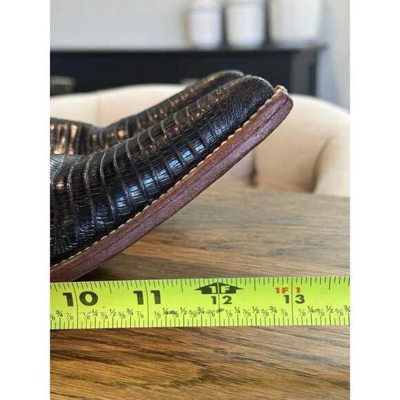 Los Altos Genuine Lizard Teju Cowboy Boots Men’s Sz 7.5 Black Pull On Snip Toe - Picture 14 of 16